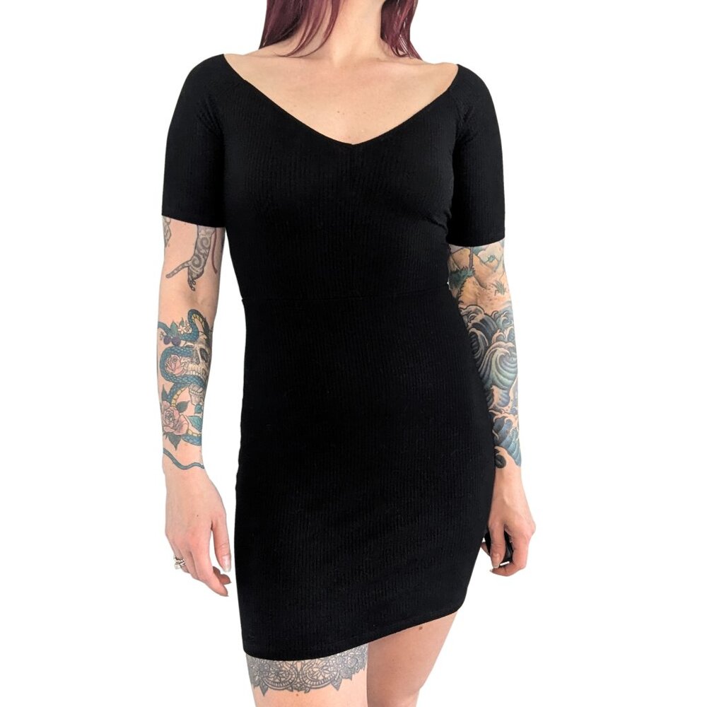 Reformation Cuba Ribbed Bodycon Mini Dress Black | S